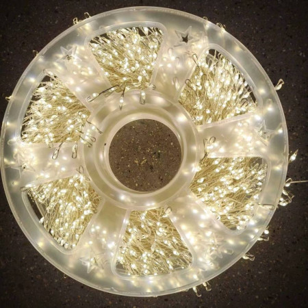 Світлодіодна гірлянда-нитка мішура 30 м, 900 LED, тепле світло, срібний дріт, IP44